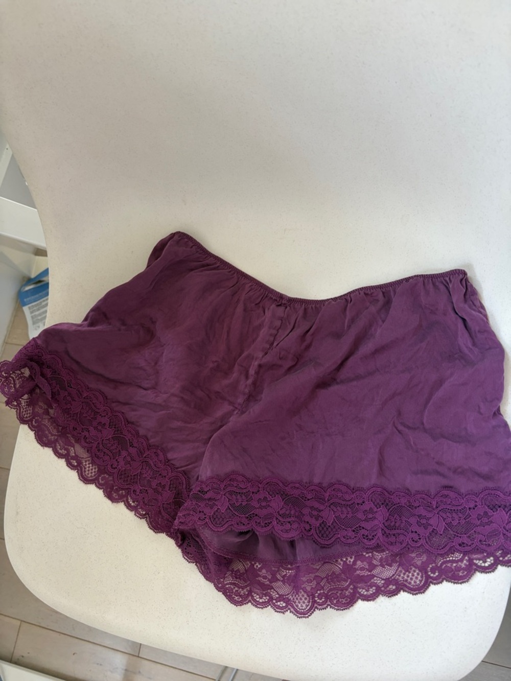 Women’s silk made in Italy  Lace-Trim Purple Sleep Shorts